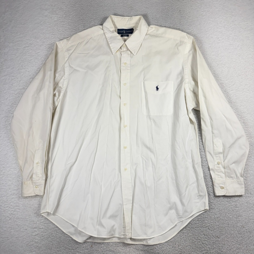 Vintage Ralph Lauren Blake Shirt Mens XL Cream Cotton Button Long Sleeve STAINS*